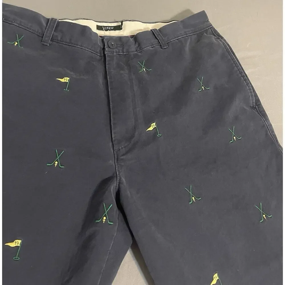 Vintage 36x32 J.Crew Navy Golf 19th Hole Embroidered Chinos Pants Style 87563